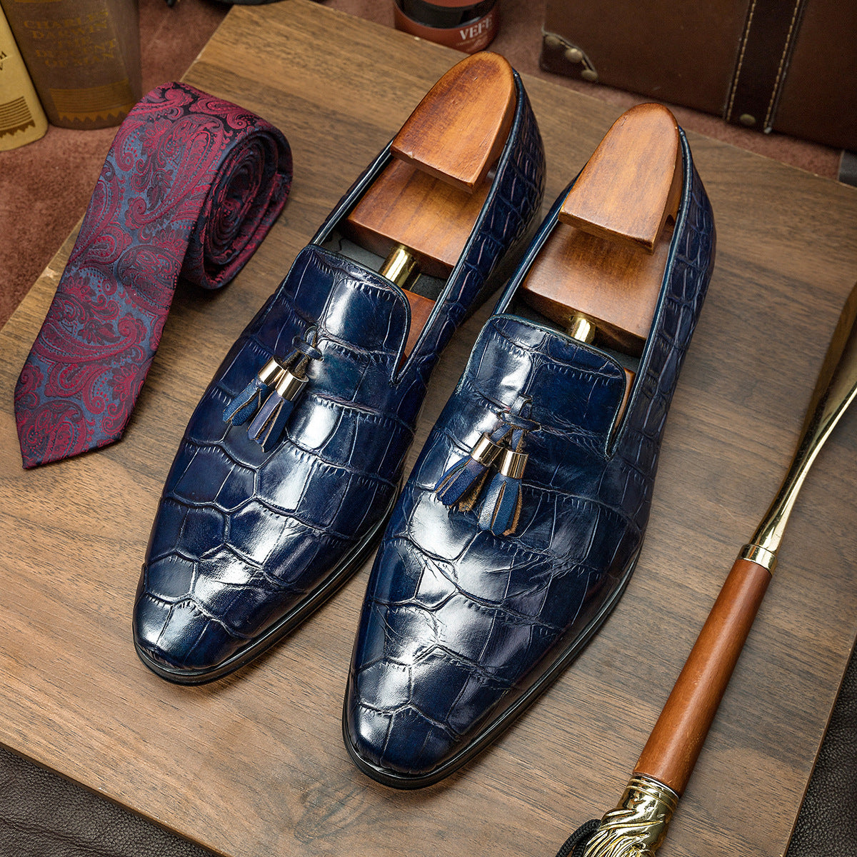 Stylish Pointed Toe Leather Loafer Tassel Dress Shoes