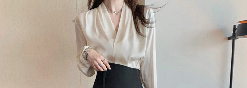 Timeless Grace Long Sleeve Satin Top and Asymmetric Skirt