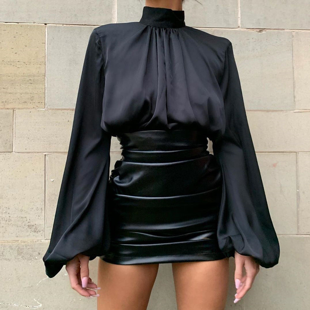 Hot Girl Hip Leather Pleated Skirt