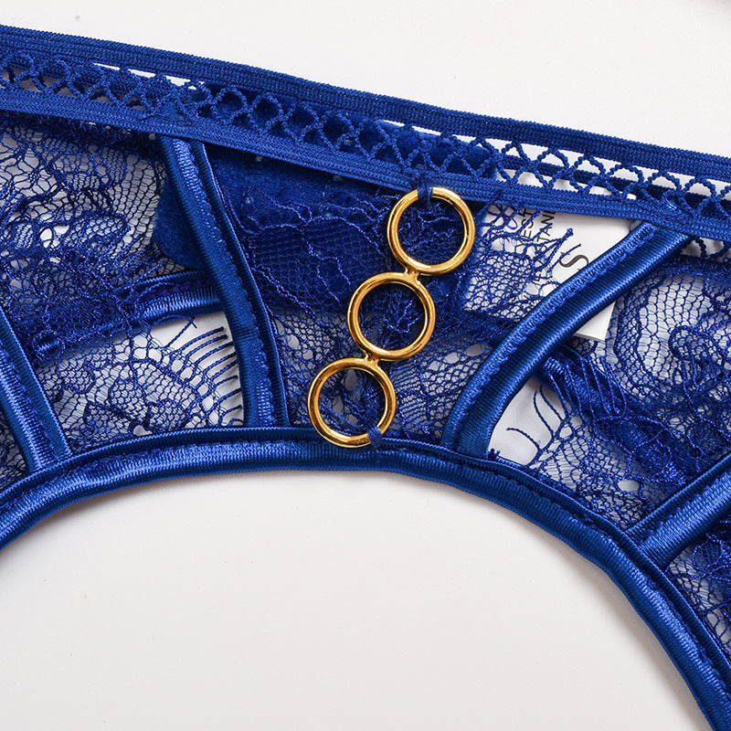 Seductive Blue Lace Lingerie Set with Underwire Bra