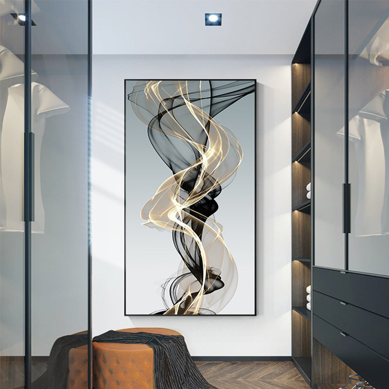 Modern Abstract Black & Yellow Line Canvas Painting