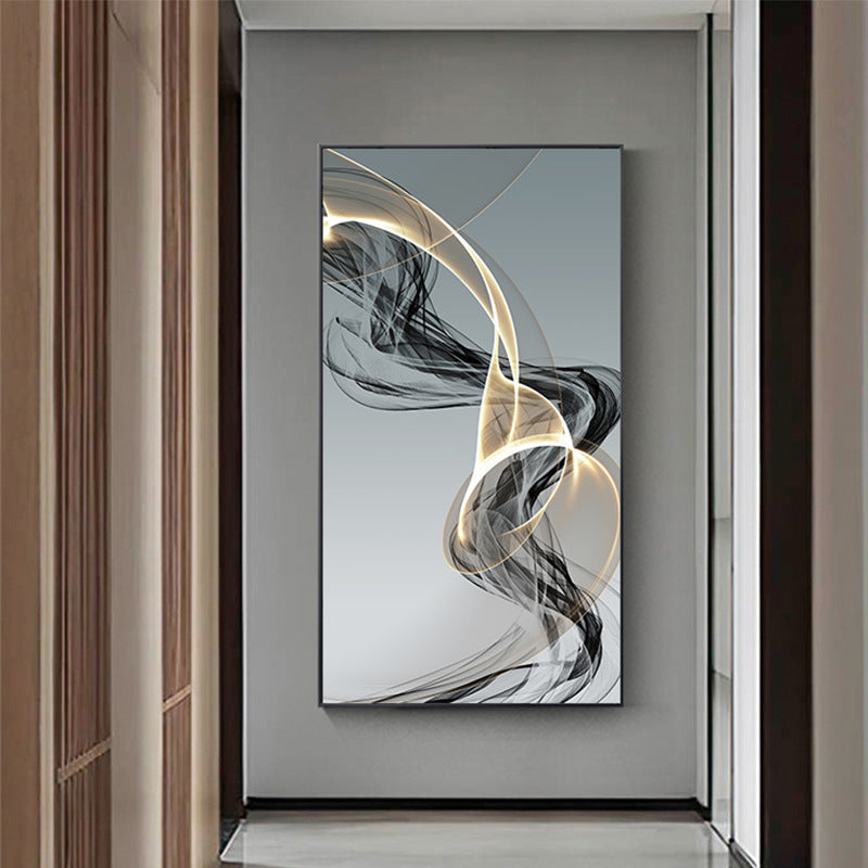 Modern Abstract Black & Yellow Line Canvas Painting