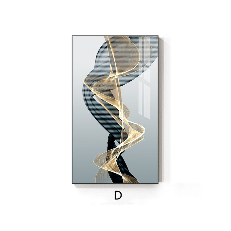 Modern Abstract Black & Yellow Line Canvas Painting