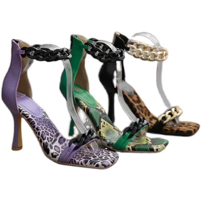 Chic Metal Chain Link High Heel Sandals