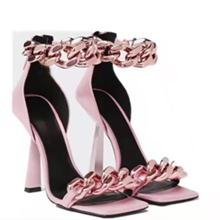 Low-cut Stiletto Sandals with Metal Chain