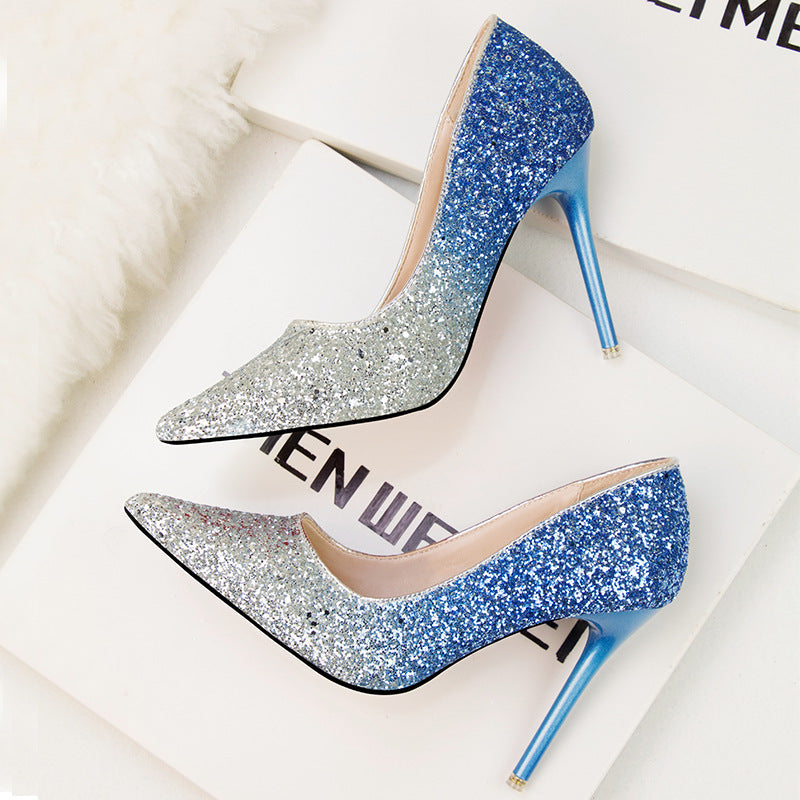 Glamorous Ombre Glitter Pump Low-Cut High Heels