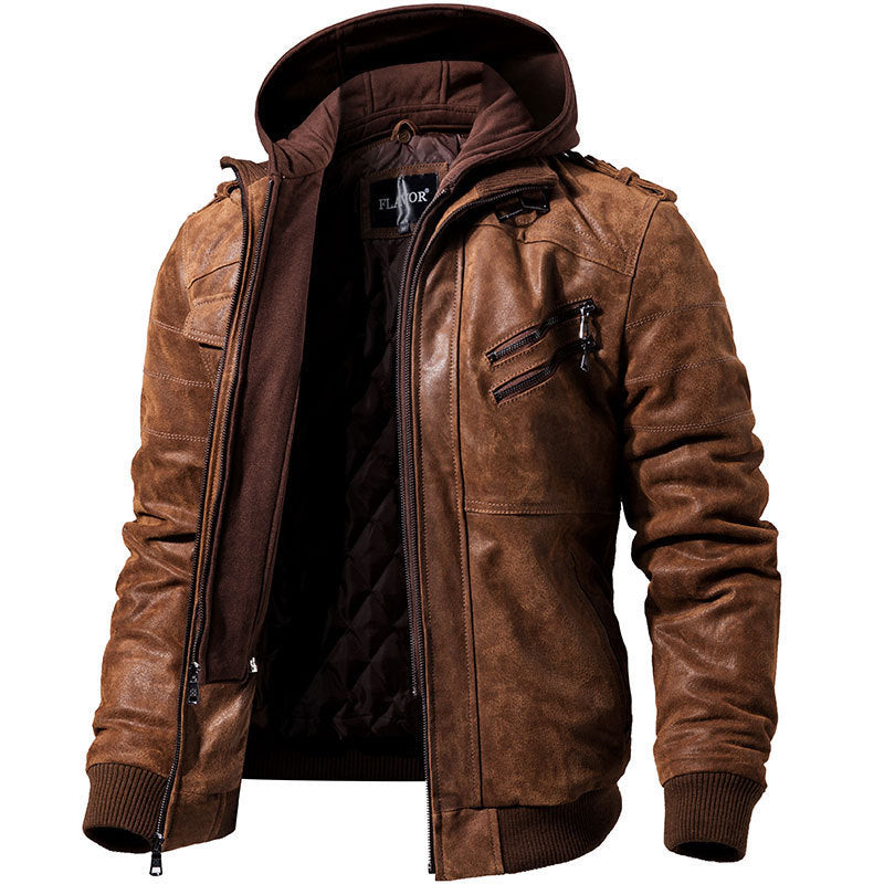 Vintage Brown Leather Biker Coat