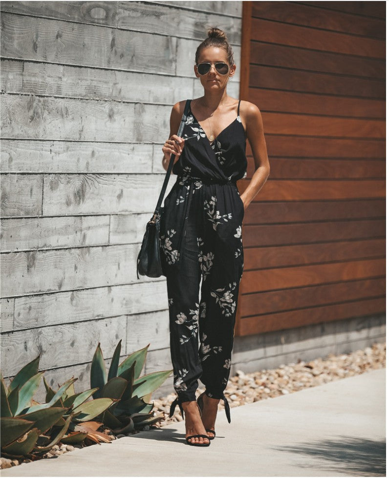 Spaghetti Strap Floral Print Jumpsuit