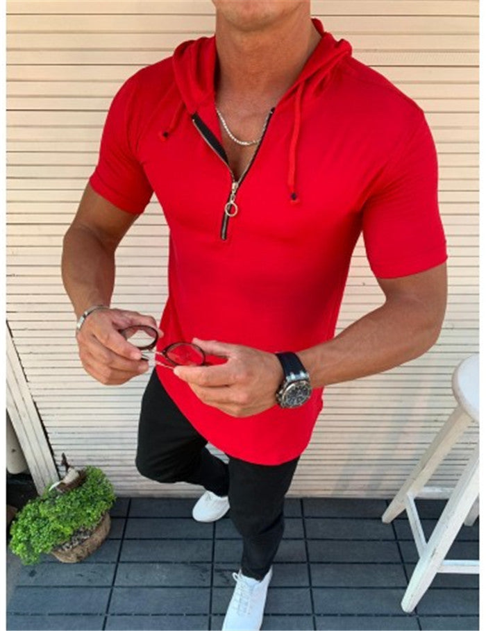 Zipper Hooded Cotton T-shirt