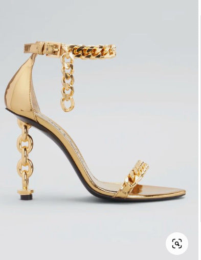 Luxury Golden Chain High Heel Ankle Strap Sandals