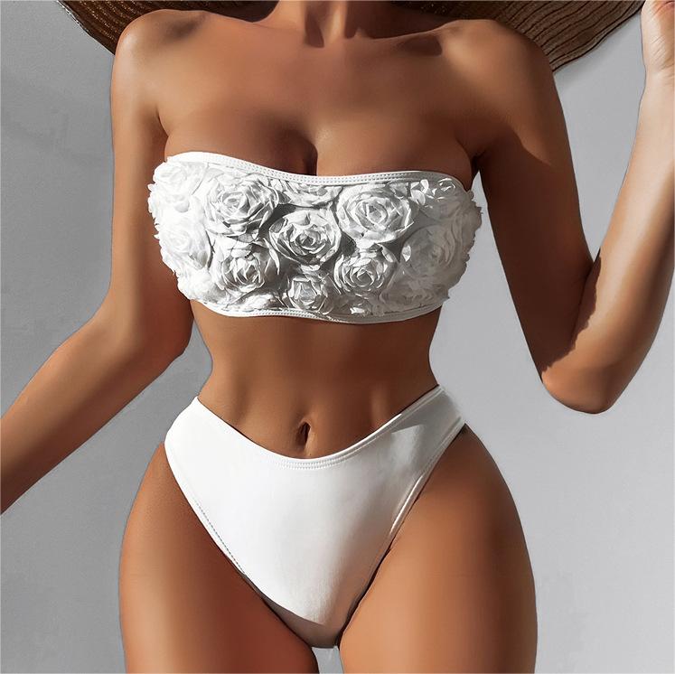 Summer High Waist Tube Top Bikini Swimsuit