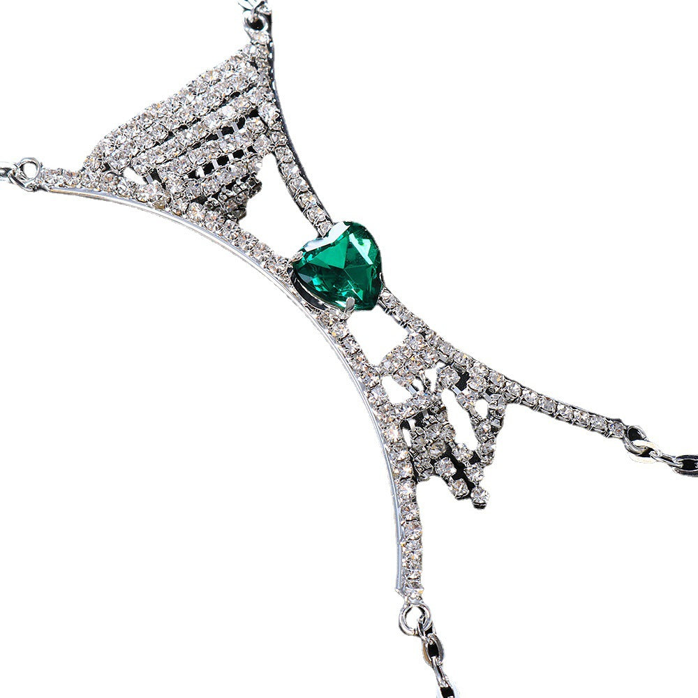 Tassel Rhinestone Curved Heart Body Chain