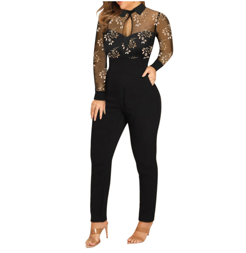 Long Sleeve Stitching Jumpsuit