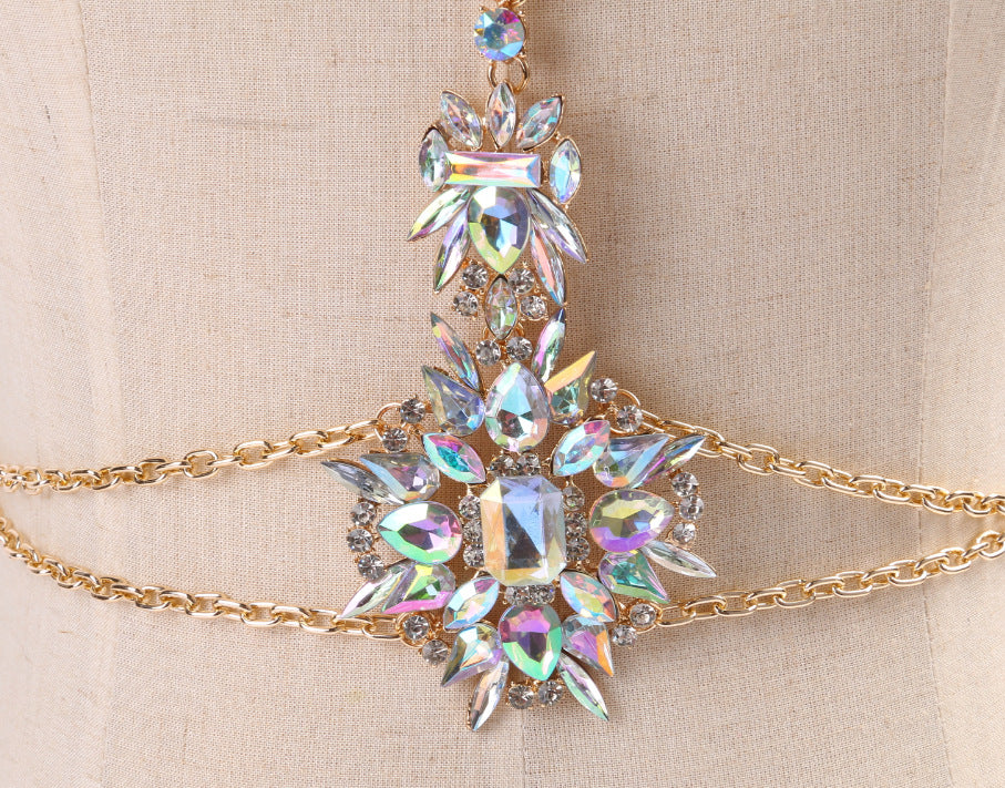 Rhinestone Flower Necklace Body Chain