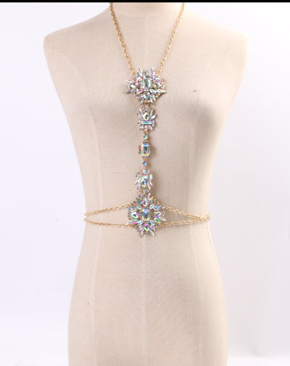 Rhinestone Flower Necklace Body Chain