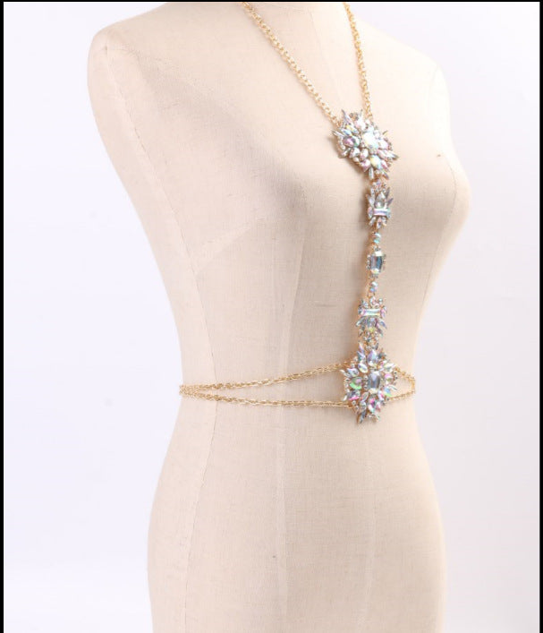 Rhinestone Flower Necklace Body Chain