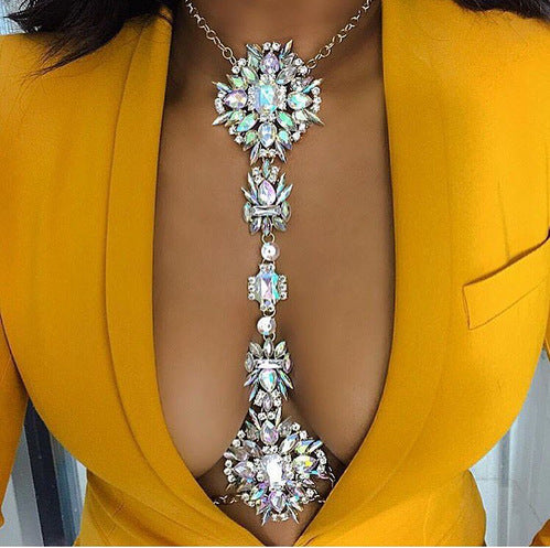 Rhinestone Flower Necklace Body Chain
