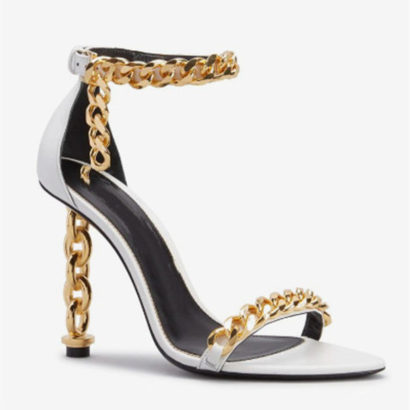 Luxury Golden Chain High Heel Ankle Strap Sandals