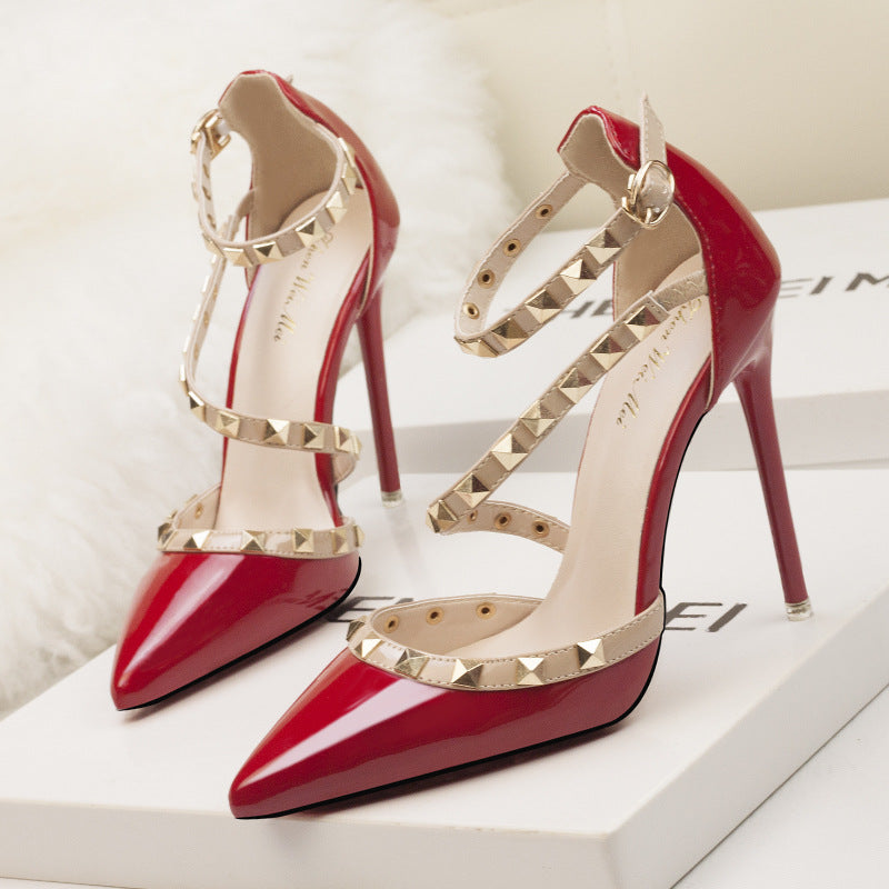 Studded Pointed Toe Stiletto High Heels