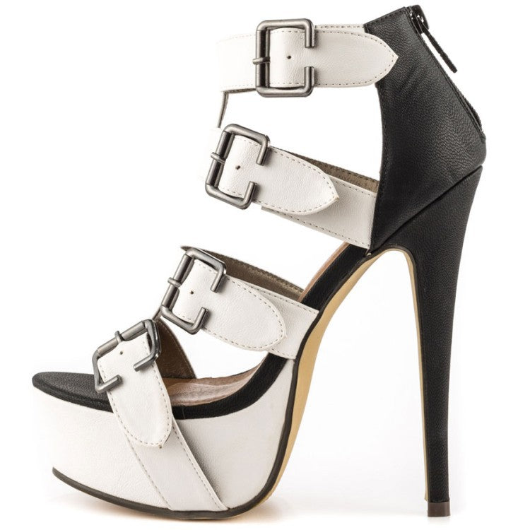 Bold Belt Buckle Platform High Heel Roman Sandals