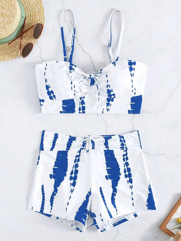 Summer High Waist Print Split Swimsuit