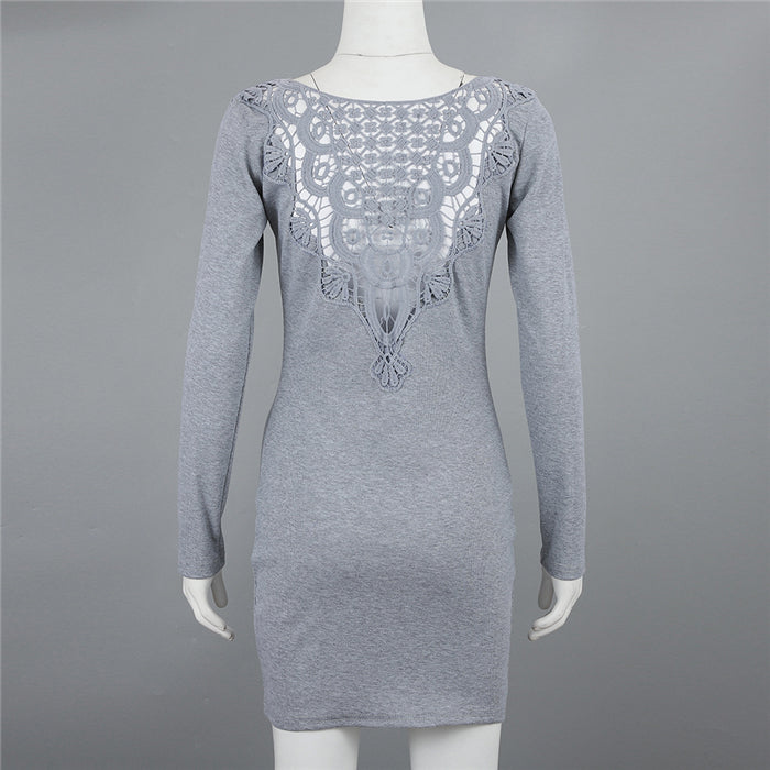Casual Chic Lace Back Long Sleeve Dress