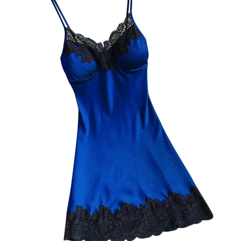 Nighttime Charm Satin Lace Stitching Nightdress