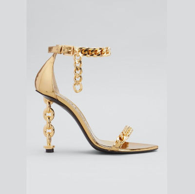 Luxury Golden Chain High Heel Ankle Strap Sandals