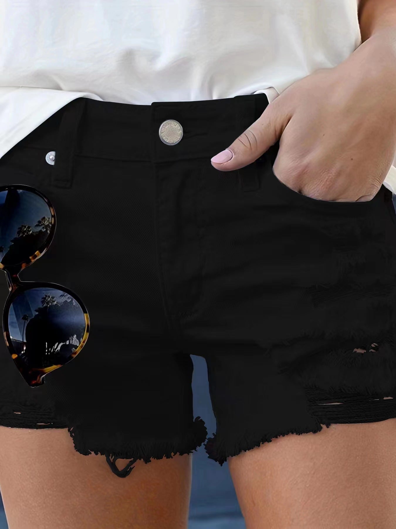 High Waist Fringe Wide Leg Denim Shorts