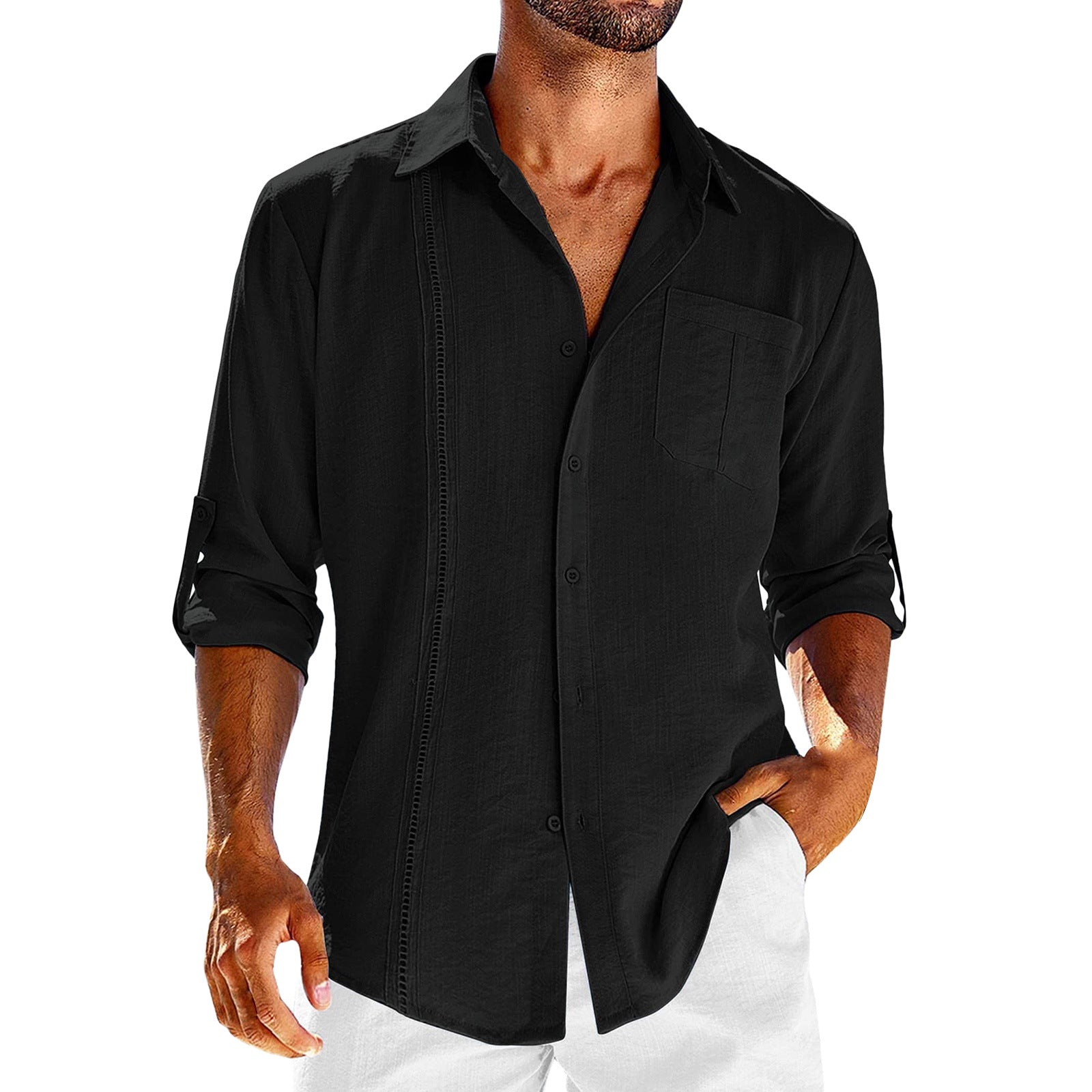 Button-Up Long Sleeve Shirt with Polo Collar