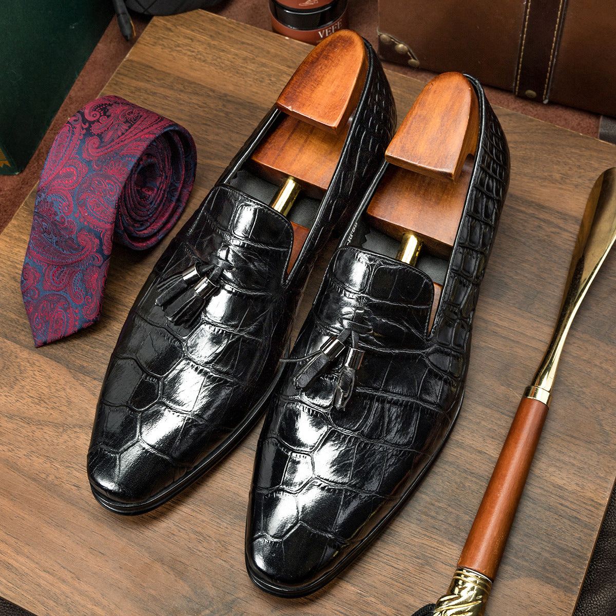 Stylish Pointed Toe Leather Loafer Tassel Dress Shoes