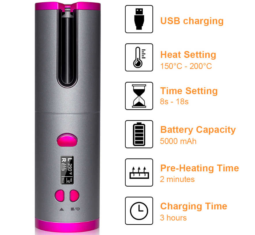Wireless USB Curling Iron Multifunctional Charging Curler
