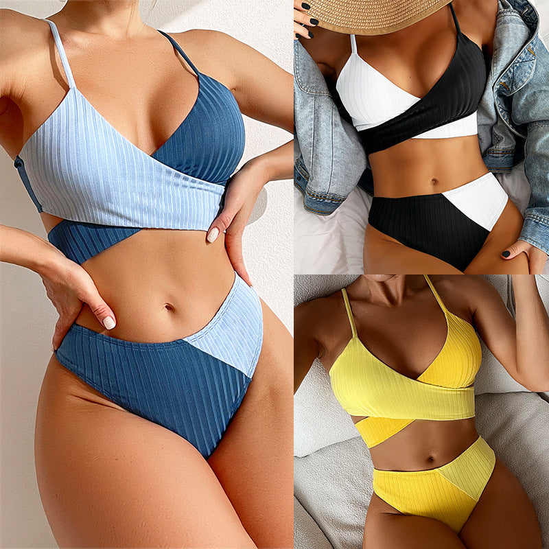 Patchwork Ribbed Bikini Set