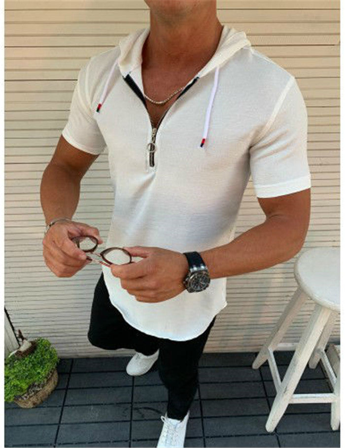 Zipper Hooded Cotton T-shirt