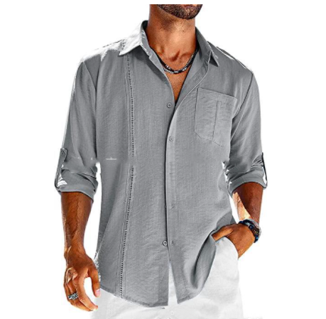 Button-Up Long Sleeve Shirt with Polo Collar