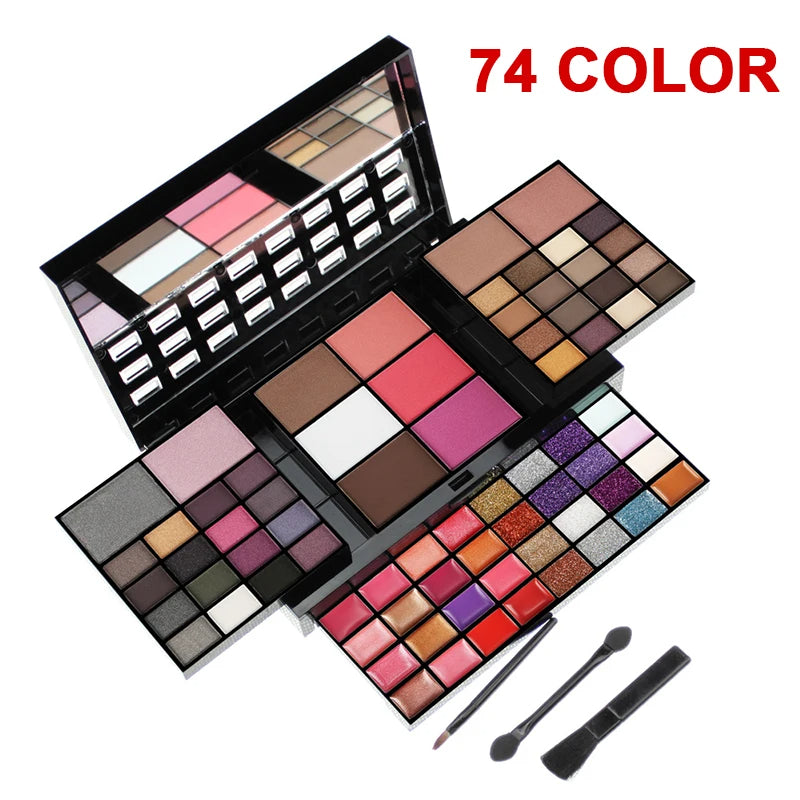Complete Makeup Palette: 74 Colors Lip Gloss, Blush, Eyeshadow, Highlight Set