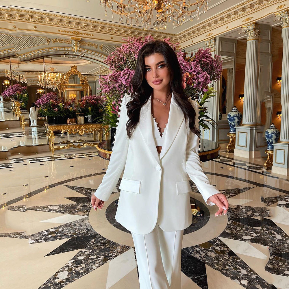 Effortless Elegance Loose Long Sleeve Pearl Jacket