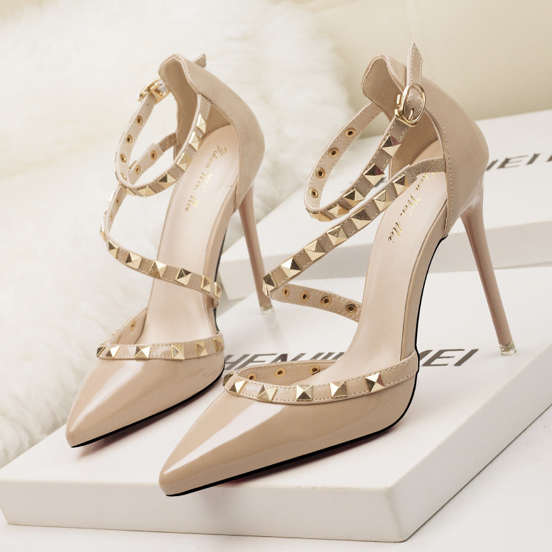 Studded Pointed Toe Stiletto High Heels