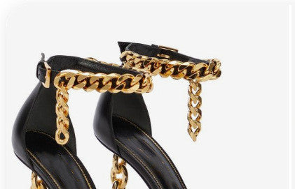 Luxury Golden Chain High Heel Ankle Strap Sandals