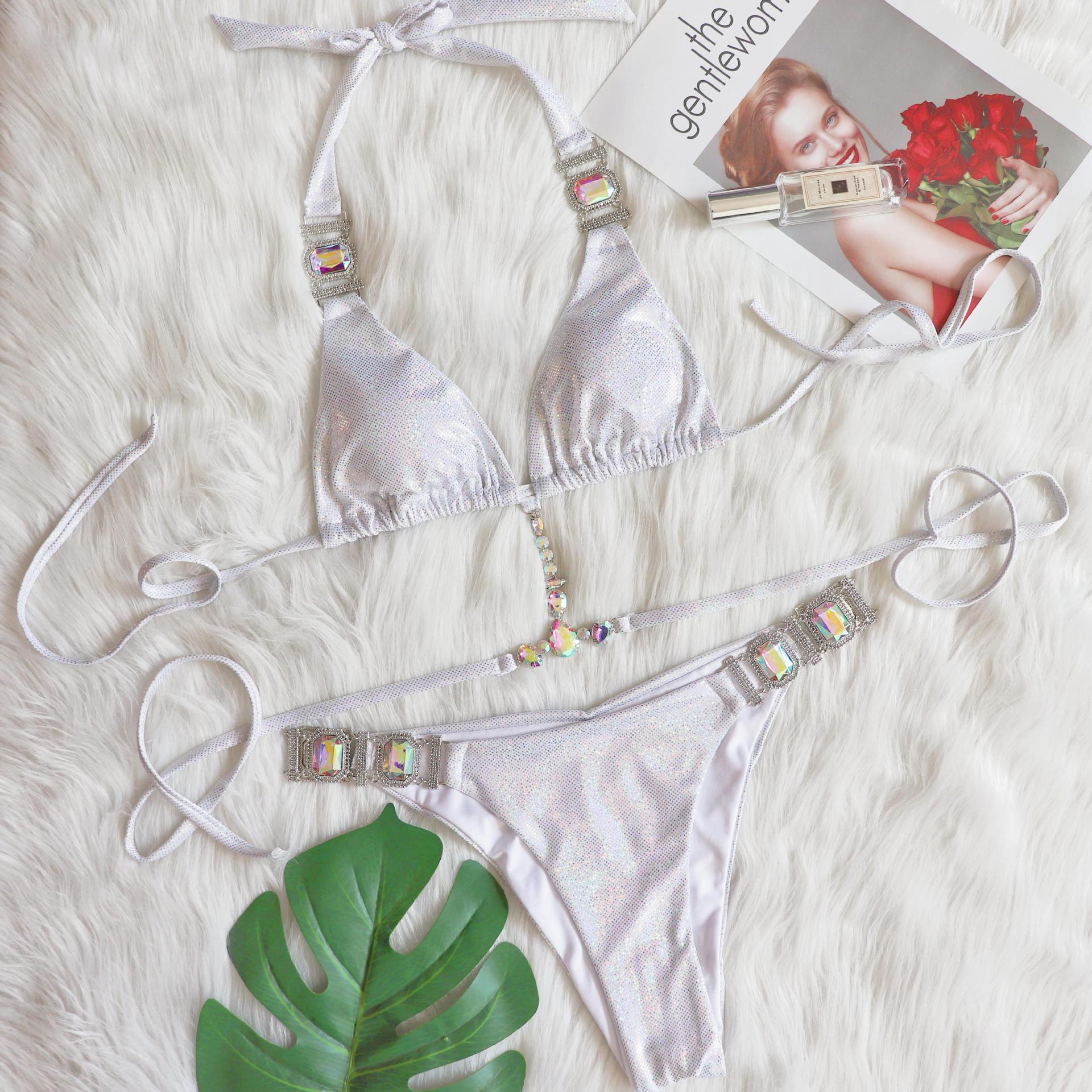 Shine Bright Crystal Diamond Strap Split Swimsuit