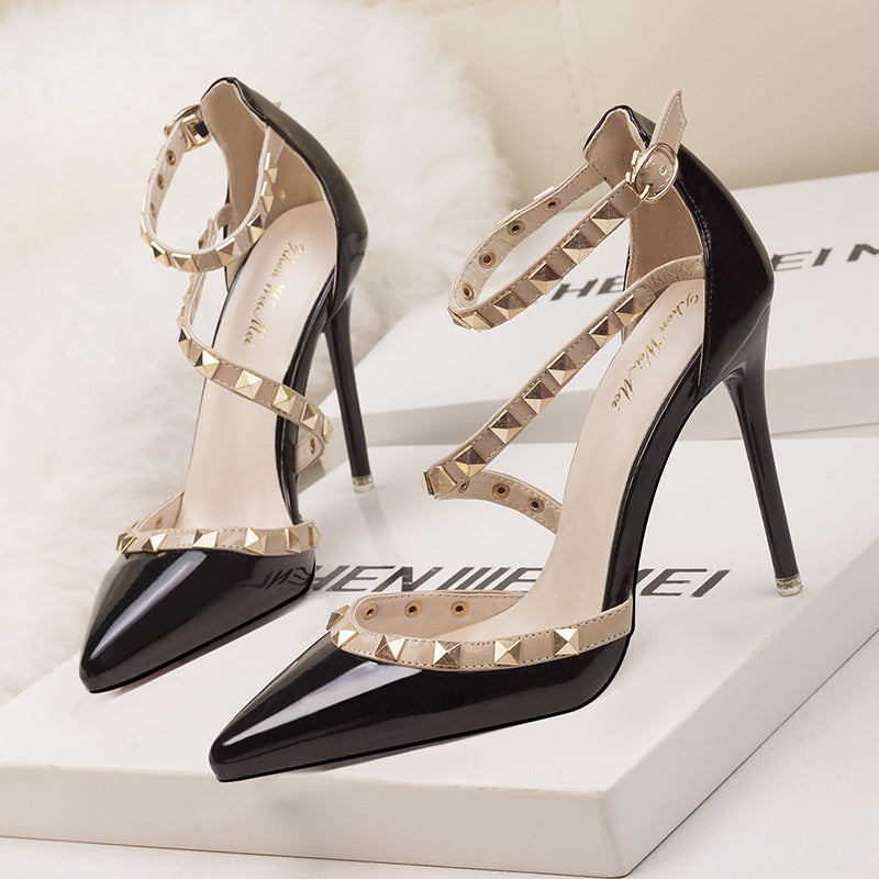 Studded Pointed Toe Stiletto High Heels