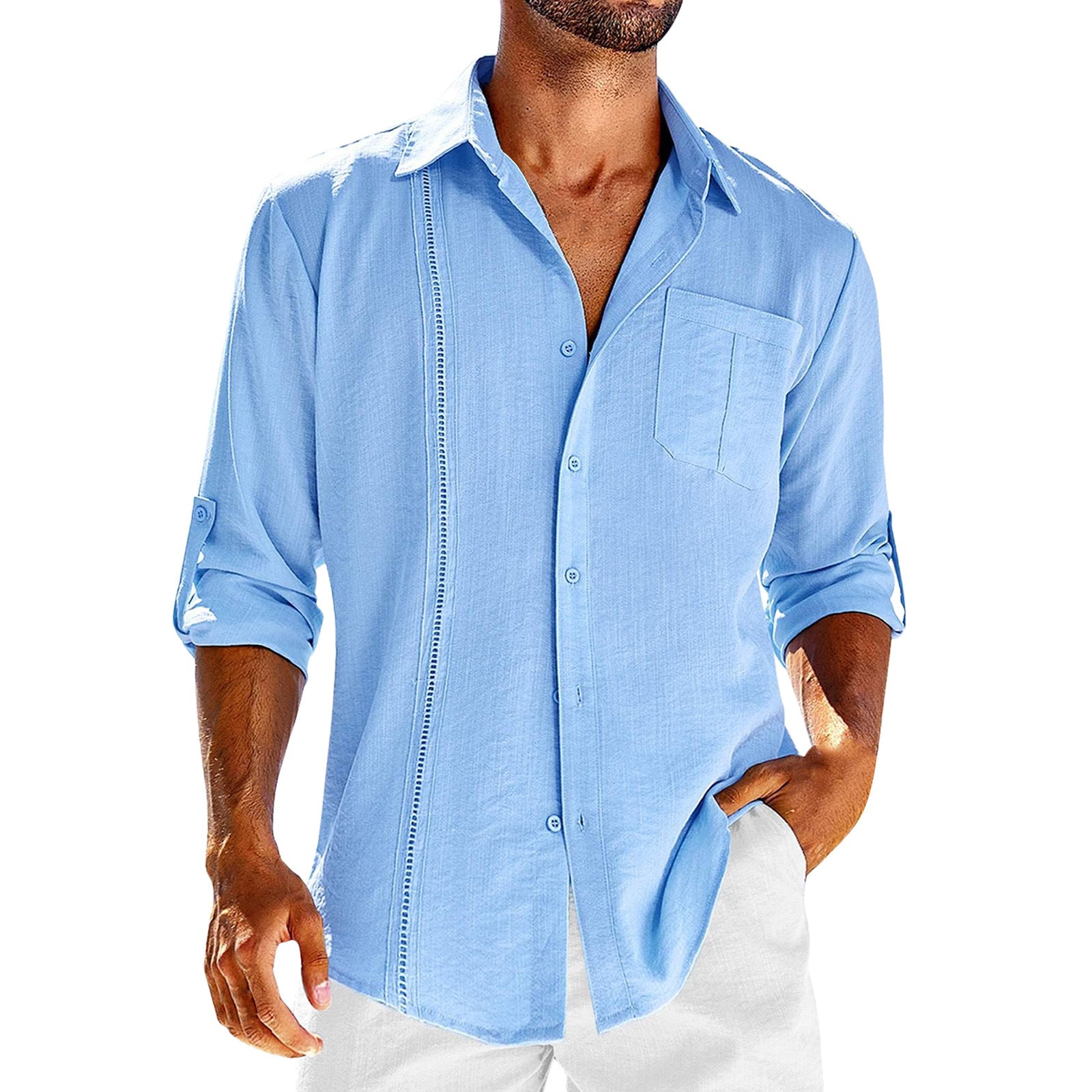 Button-Up Long Sleeve Shirt with Polo Collar