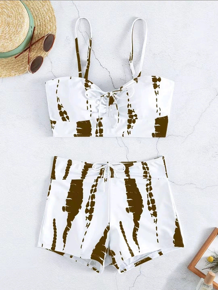 Summer High Waist Print Split Swimsuit