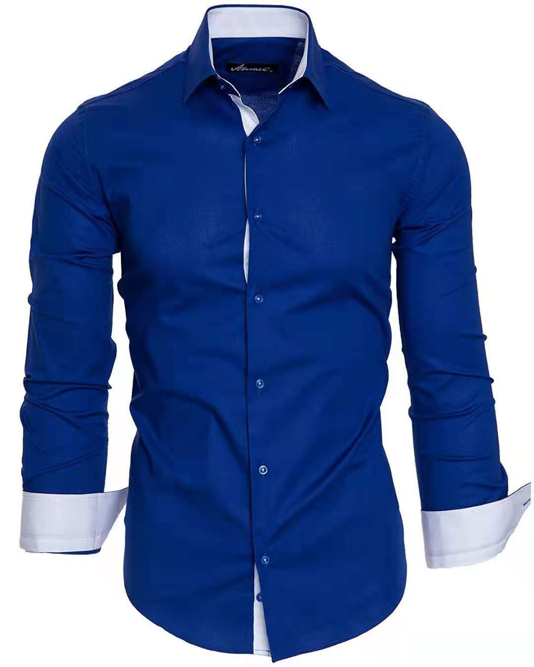 Contrast Colored Long-Sleeved Casual Shirt