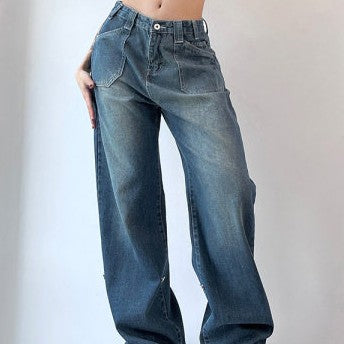 Street-Ready Retro High Buckle Jeans