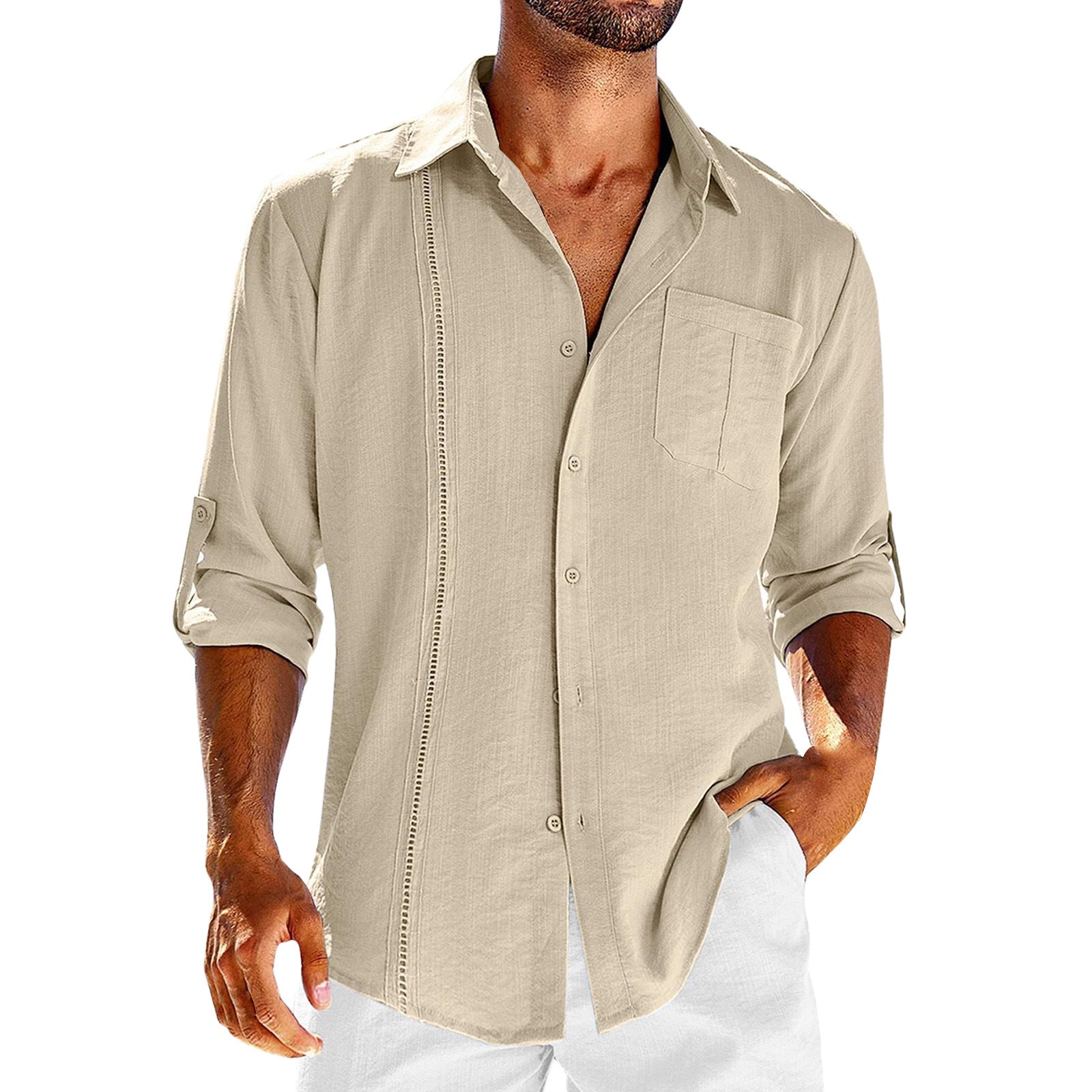 Button-Up Long Sleeve Shirt with Polo Collar