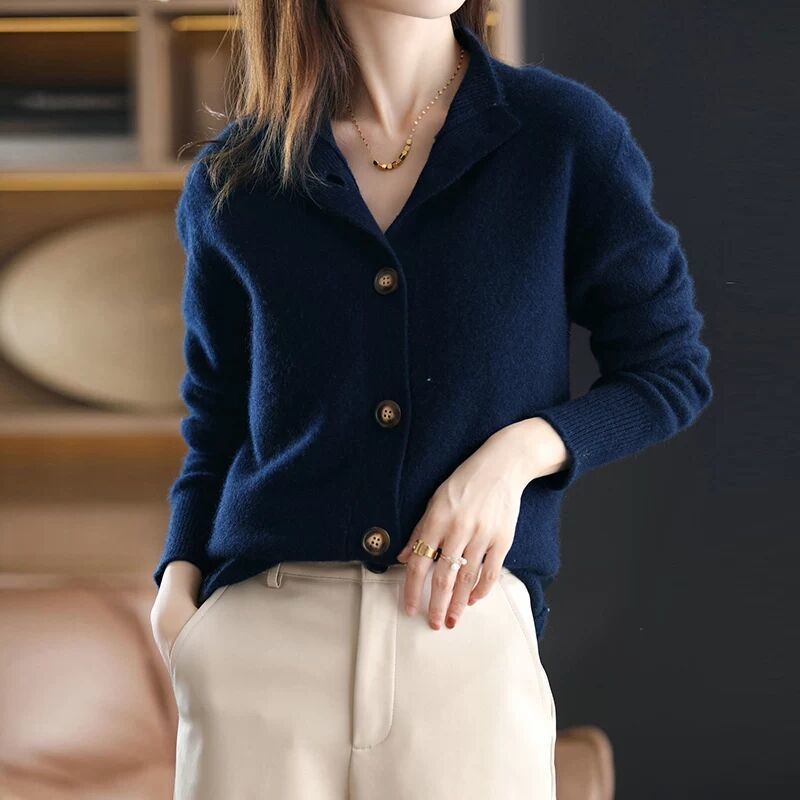 Retro Bliss Stand Collar Knitted Cardigan