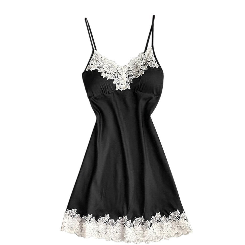 Nighttime Charm Satin Lace Stitching Nightdress