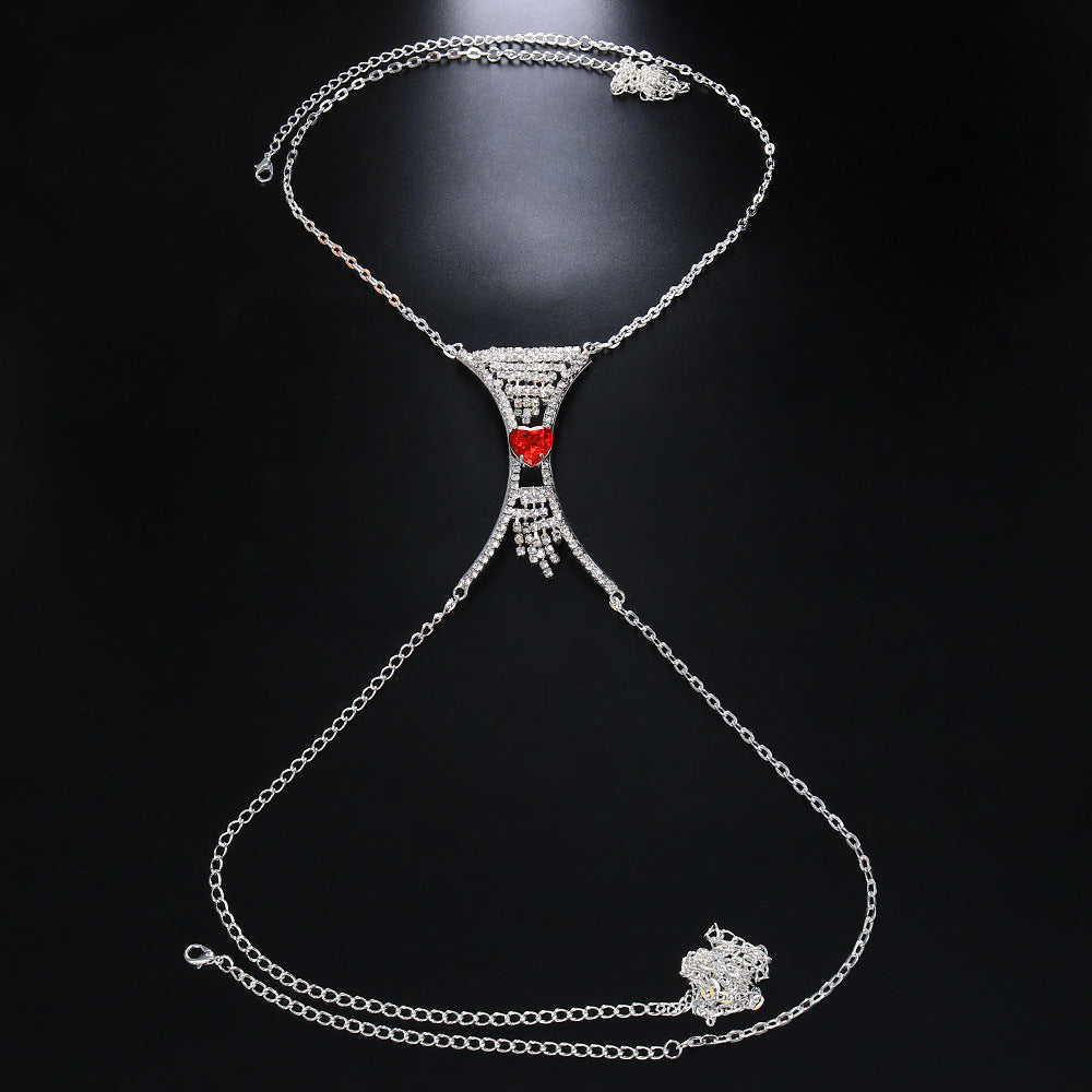 Tassel Rhinestone Curved Heart Body Chain