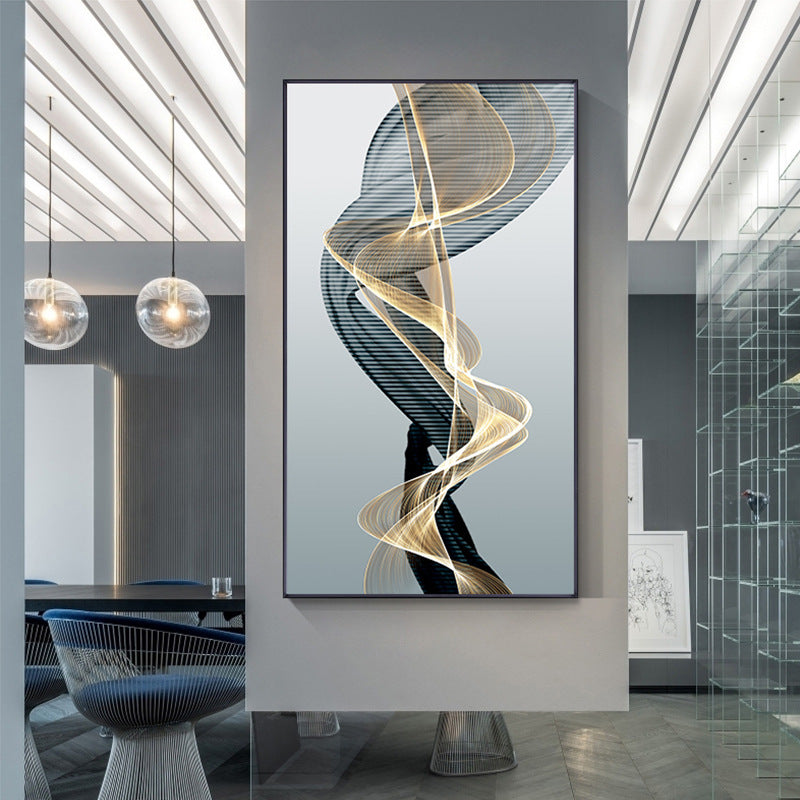 Modern Abstract Black & Yellow Line Canvas Painting